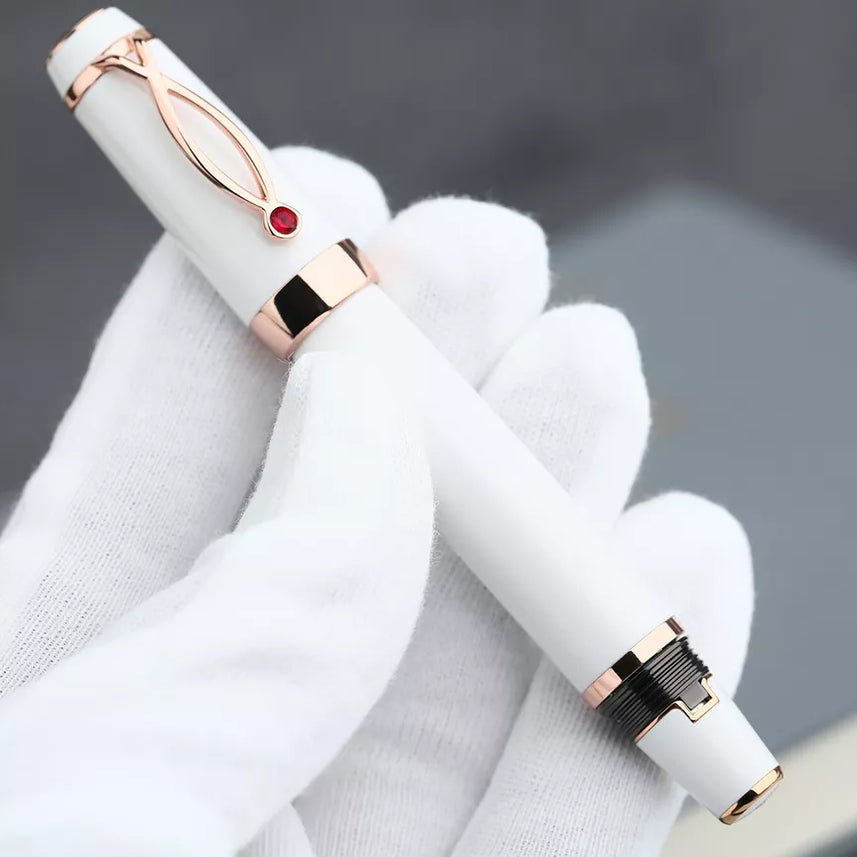 Moonman X1 Retractable Fountain Pen - White Resin, Extra Fine Nib with 6 Black Ink Cartridges
