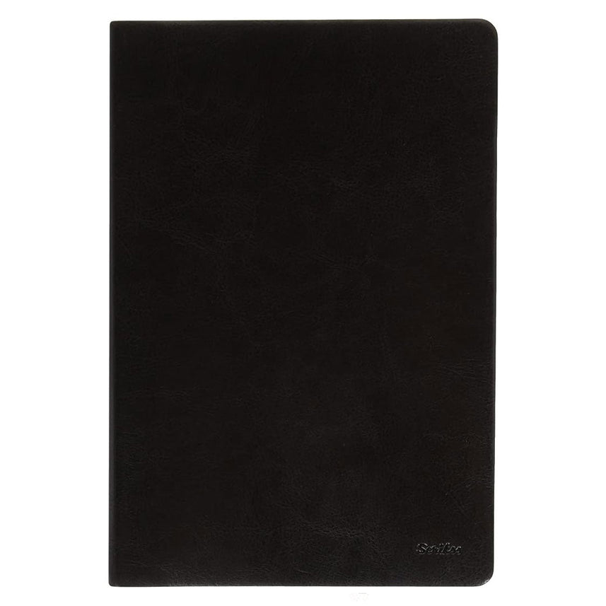 Scrikss | A5 Size | Blank Premium Notebook | Black Vinyl Leather Soft Cover | 100 gsm | Ivory Paper