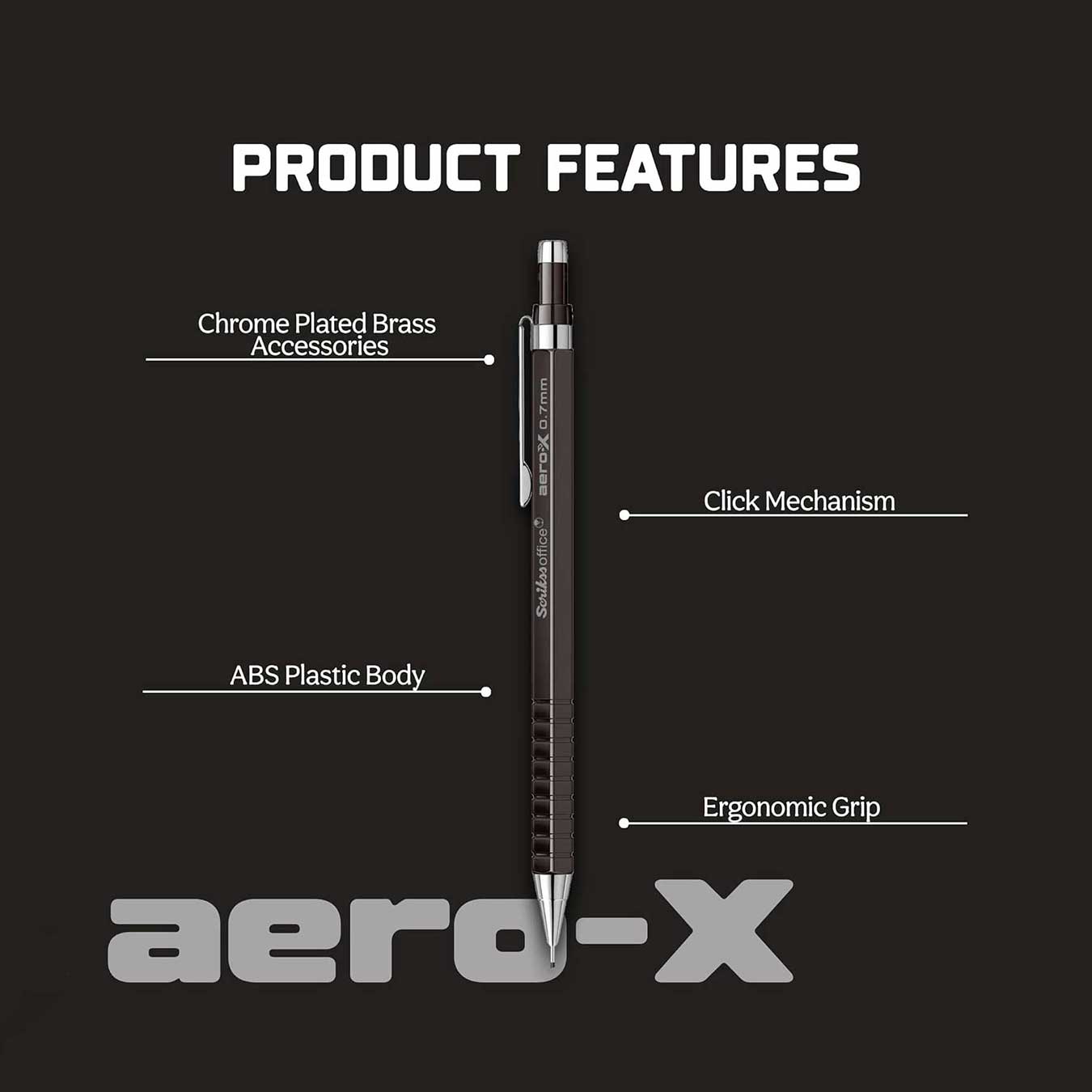 Scrikss | Aero-X | Mechanical Pencil | 0.7mm | Black