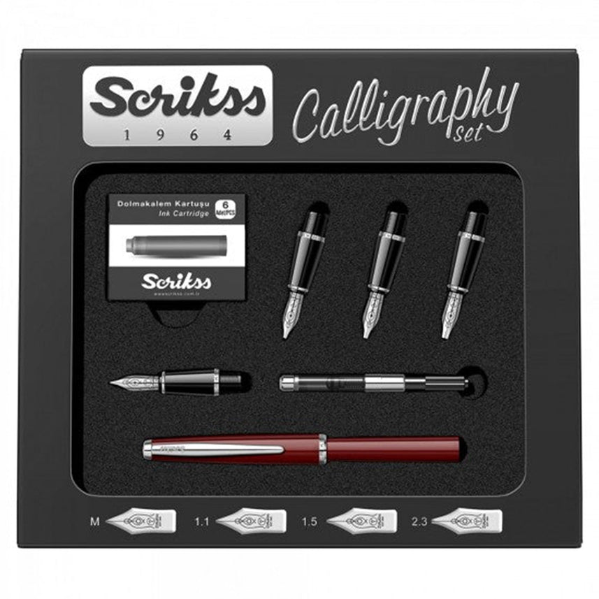 Scrikss Calligraphy Pen Set (medium, 1.1mm, 1.5mm, 2.3mm) | Burgundy