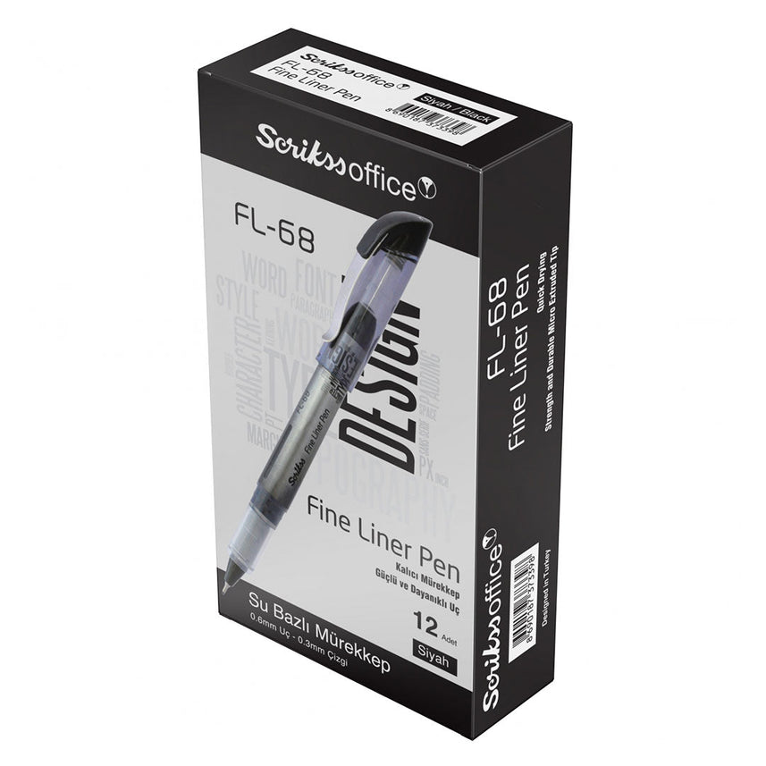 Scrikss FL-68 0.6mm Black Fineliner – Box of 12