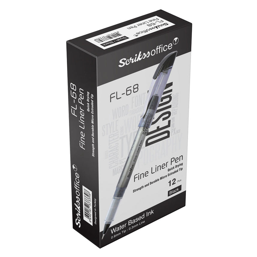 Scrikss FL-68 0.6mm Black Fineliner – Box of 12