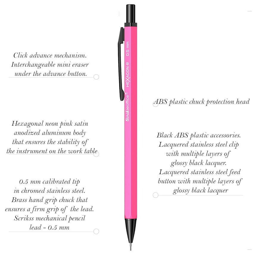 Scrikss Hexagon-R 0.5mm Mechanical Pencil - Neon Pink