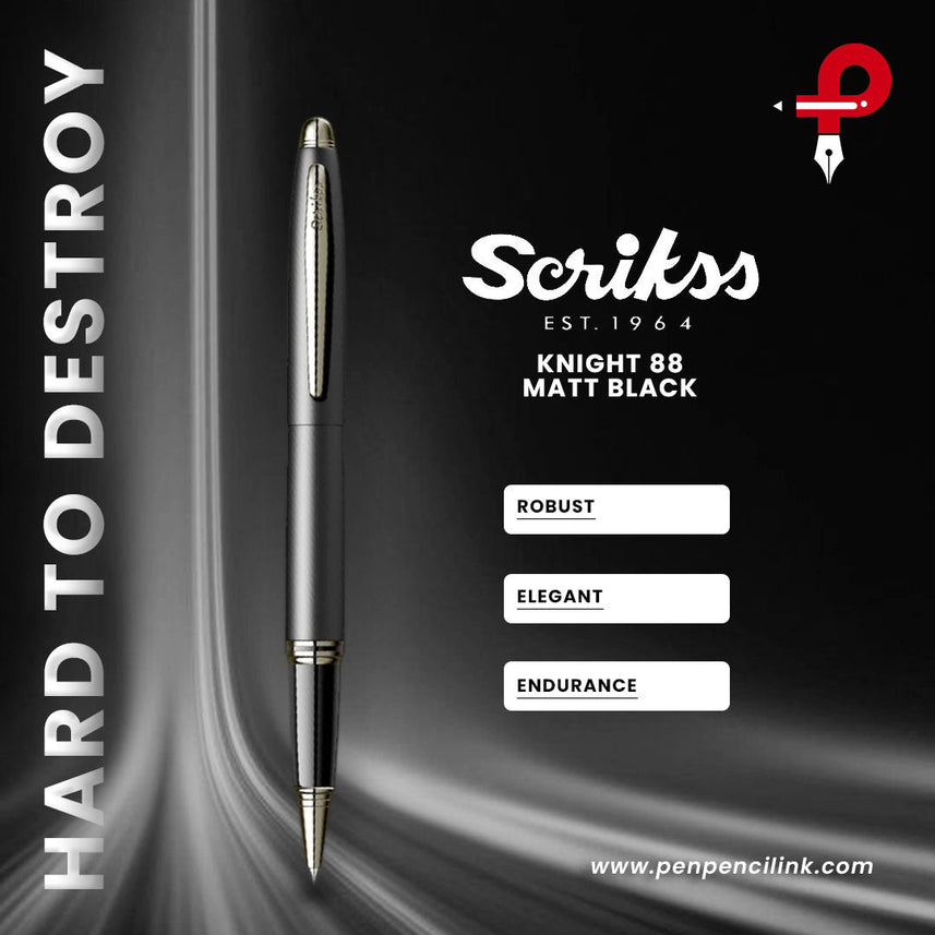 Scrikss | Knight 88 | Matt Black | Roller Ball Point Pen | Plated Brass Body