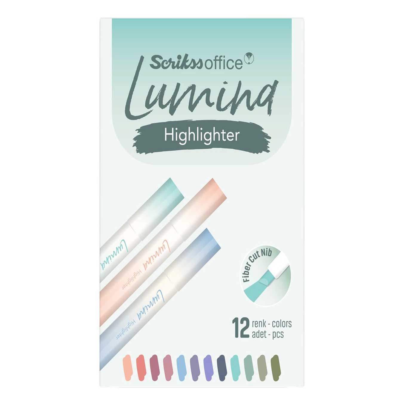 Scrikss | Lumina Highilighter Pen | Cute Colors | Fibre Cut Nibs | Pack of 12