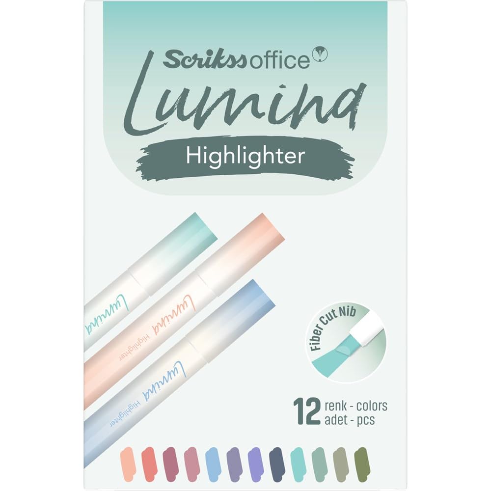 Scrikss | Lumina Highilighter Pen | Cute Colors | Fibre Cut Nibs | Pack of 12
