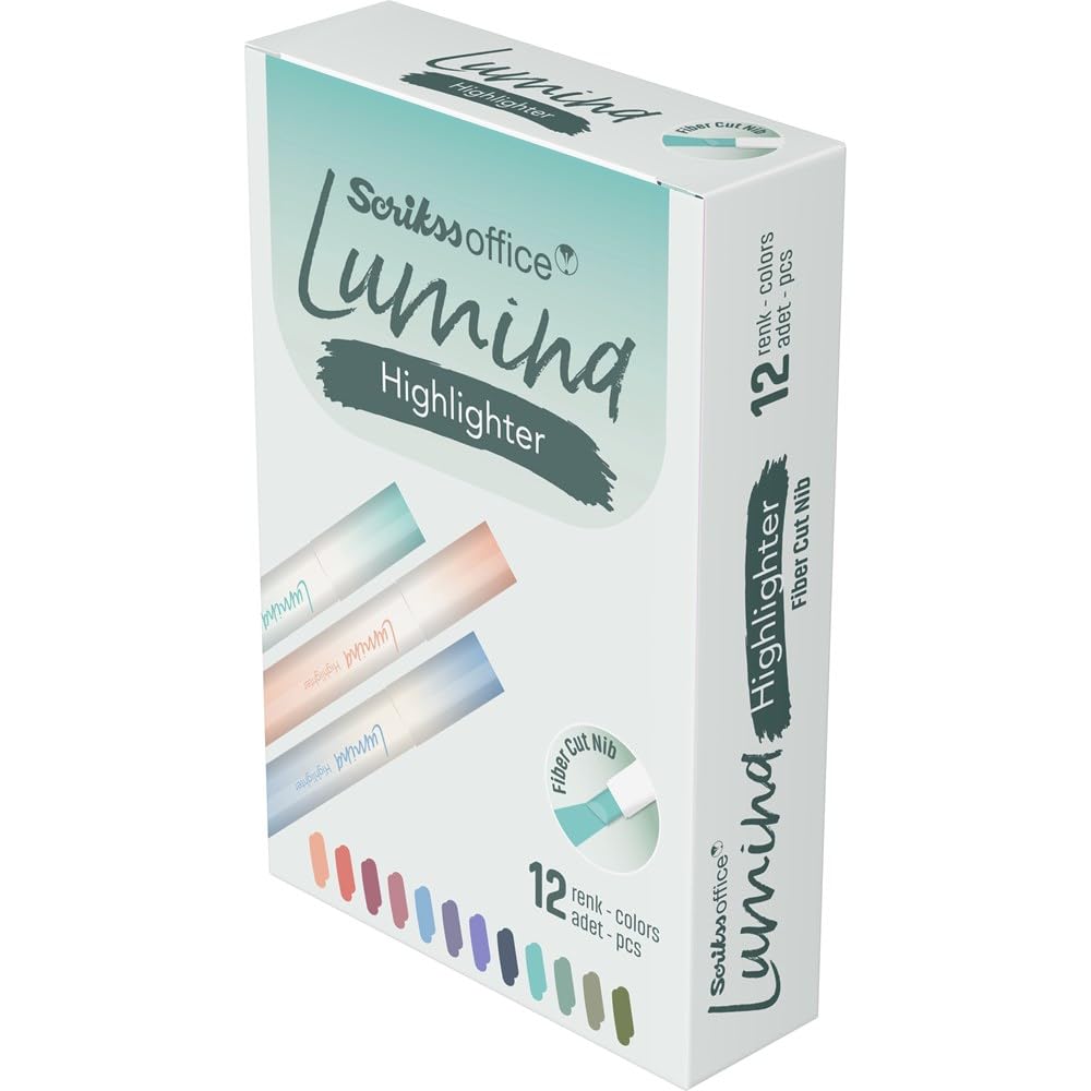 Scrikss | Lumina Highilighter Pen | Cute Colors | Fibre Cut Nibs | Pack of 12
