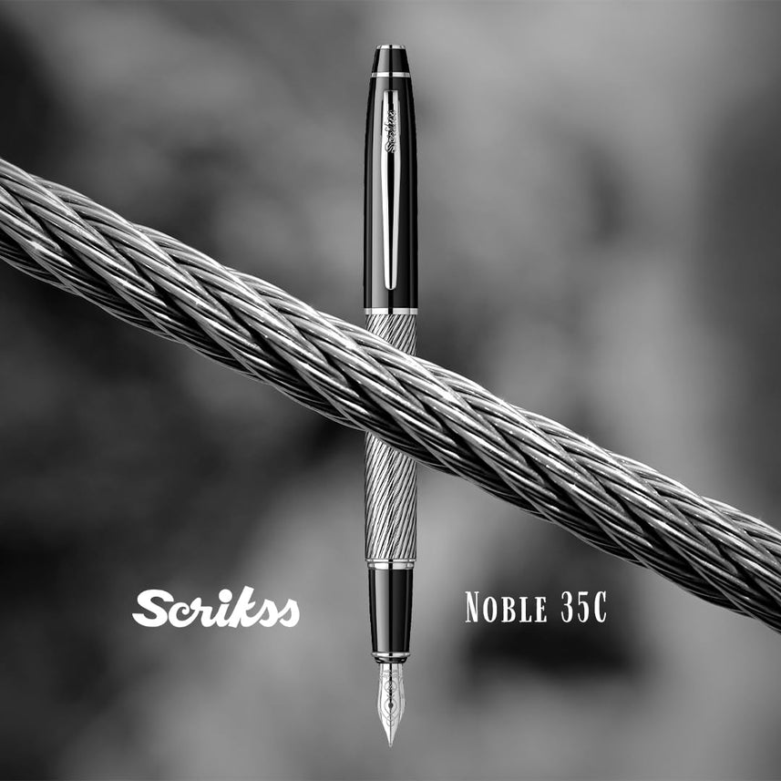 Scrikss Noble 35 Broad nib Fountain Pen - Spiral Black Chrome GT