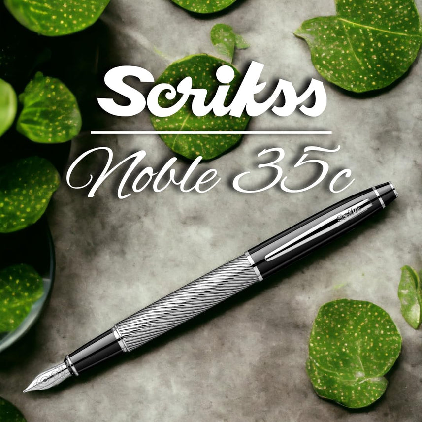 Scrikss | Noble 35C | Fountain Ink Pen | Spiral Black Chrome | Broad Nib