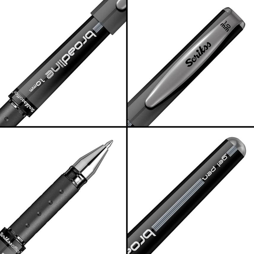 Scrikss Broadline Gel Pen 1mm (Pack Of 12) - Black
