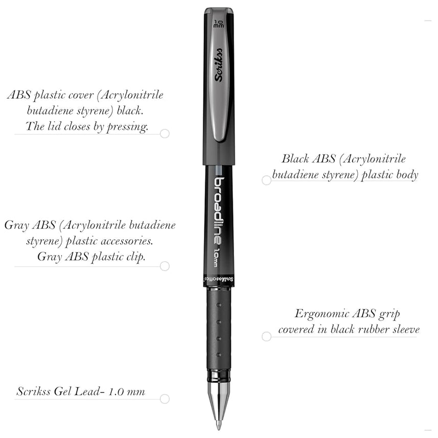 Scrikss | Office Broadline | 0.1mm | Gel Pen | Black | Pack Of 12