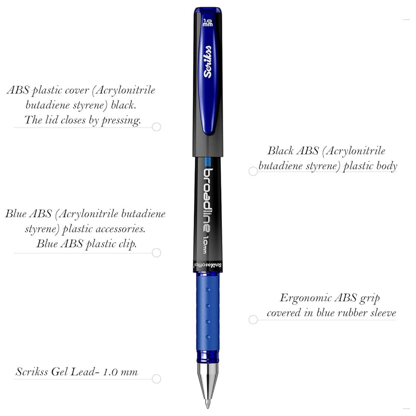 Scrikss Broadline Gel Pen 1mm (Pack Of 12) | Blue