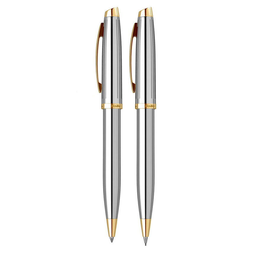 Scrikss Oscar 39 Ballpoint Pen and Mechanical Pencil Set | Gold Chrome
