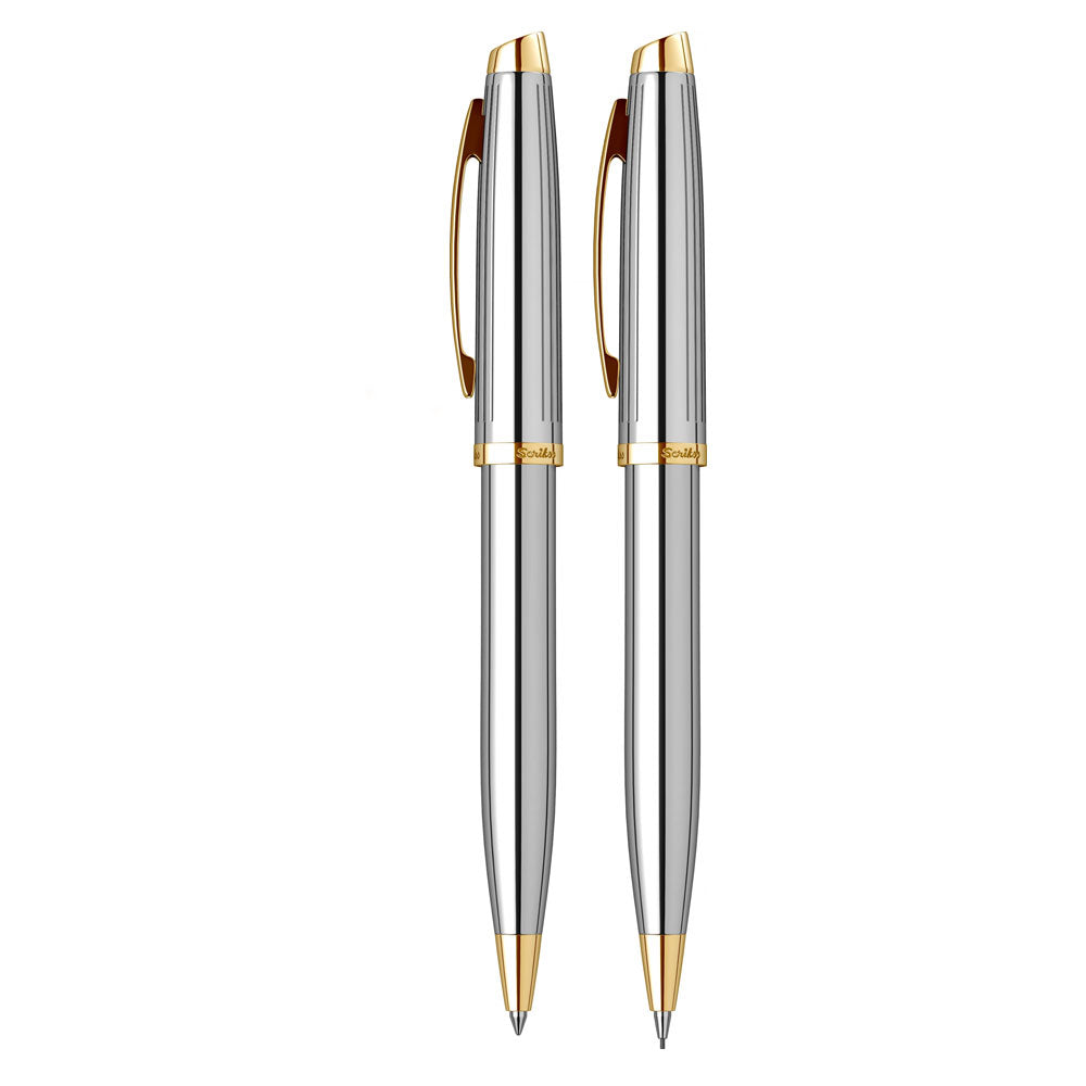 Scrikss | Oscar 39 | Ball Point & 0.7mm Mechanical Pencil  Set | Gold Chrome
