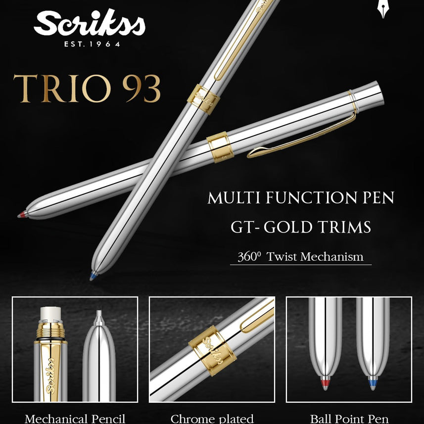 Scrikss | Trio 93 | Multi Function Pen | Chrome-GT