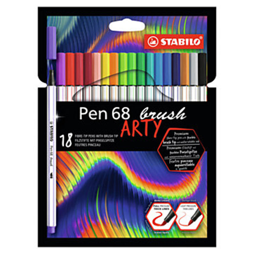 STABILO Pen 68 Brush ARTY Felt-Tip Pen (Pack of 18)