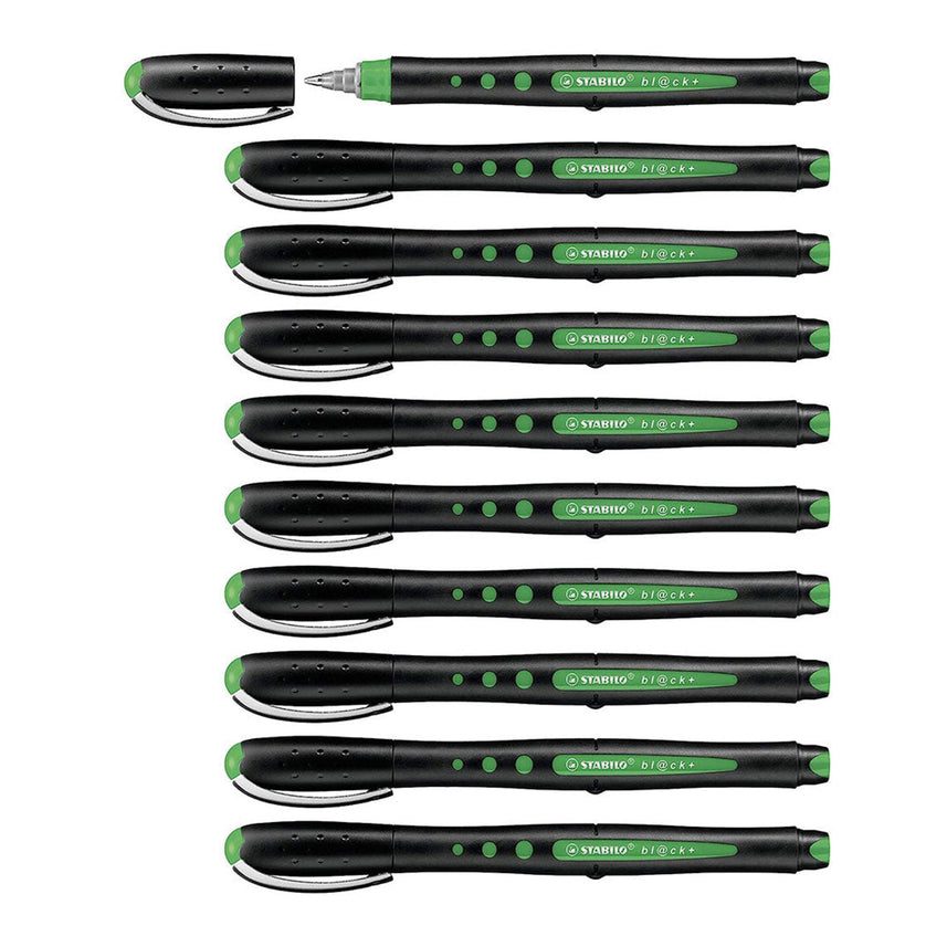 Stabilo Bl@ck Fine Tip Rollerball Pen in Green | Set of 10