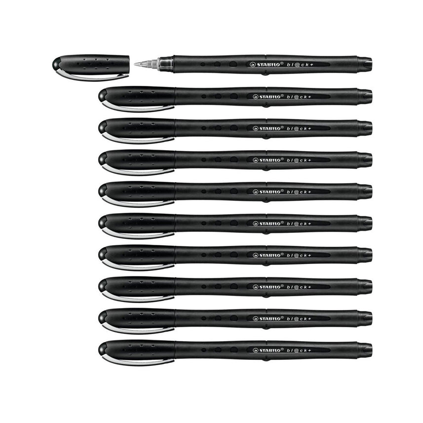 Stabilo Bl@ck Medium Tip Rollerball Pen in Black | Set of 10