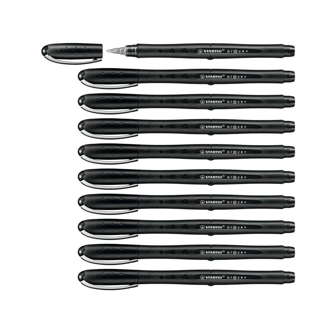Stabilo Bl@ck Medium Tip Rollerball Pen in Black | Set of 10