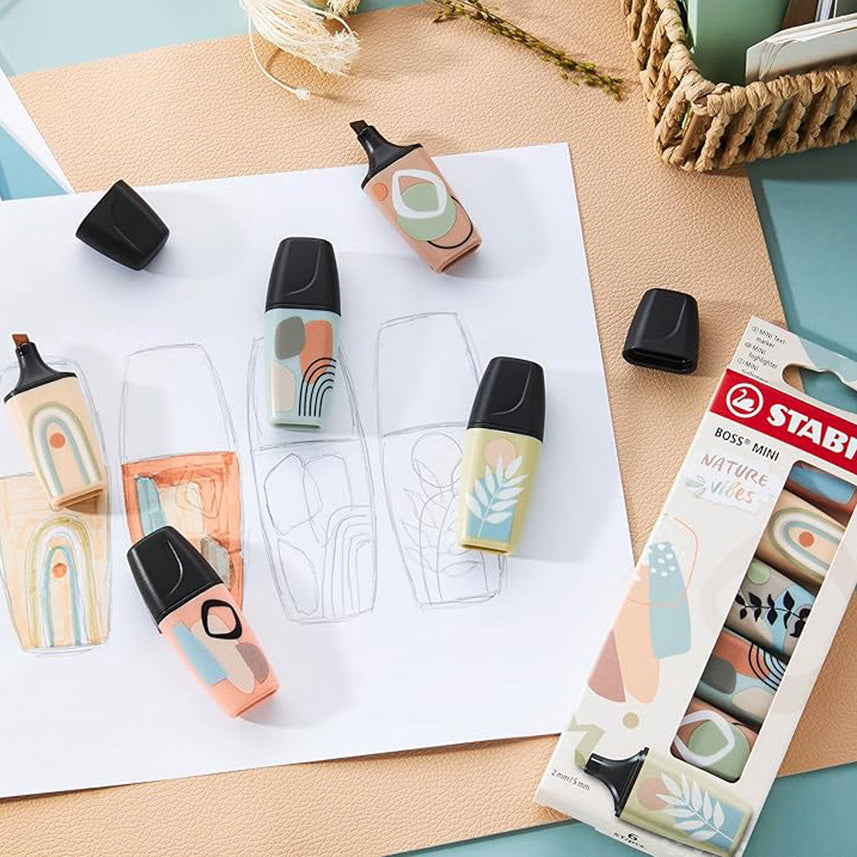 Stabilo | Boss | Mini Naturevibes | Highlighter Pen | Pack of 3 | Mud green | Earth green | Beige