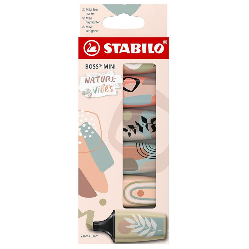 Stabilo | Boss | Mini Naturevibes | Highlighter Pen | Pack of 6 | Mud green | Earth green | Beige | Umber | Sienna | Warm Grey