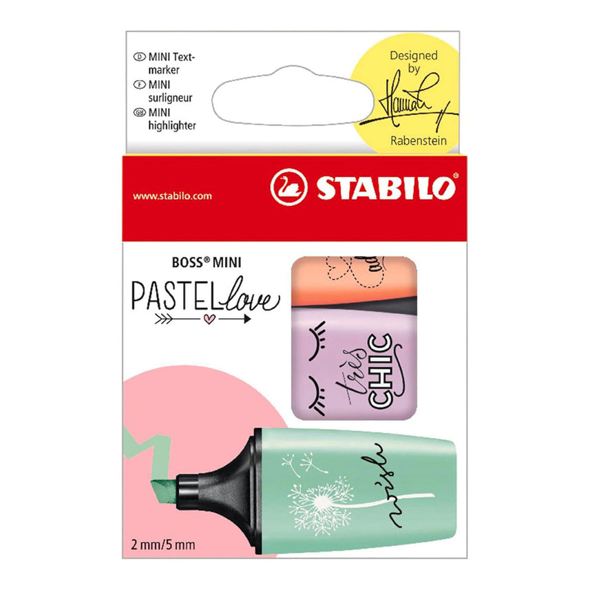 Stabilo | Boss | Mini Pastellove | Highlighter Pen | Pack of 3 | Peach | Purple | Mint Green