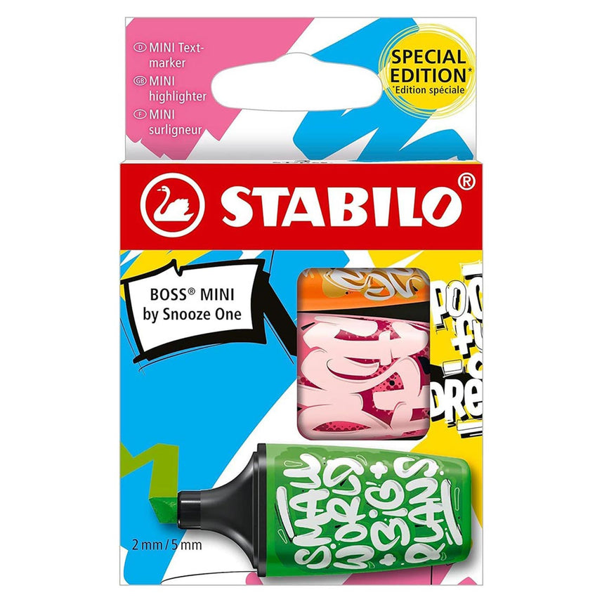 Stabilo | Boss | Mini Snooze One | Highlighter Pen | Pack of 3 | Orange, Pink, Green