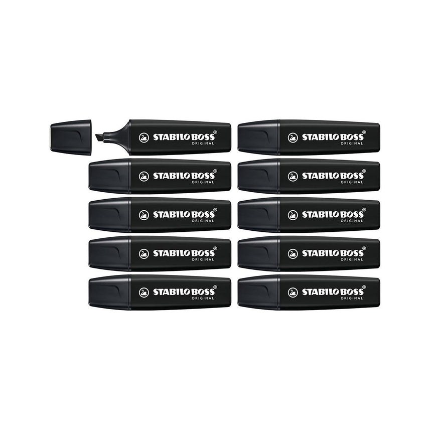 STABILO BOSS ORIGINAL Black Highlighter – Pack of 10