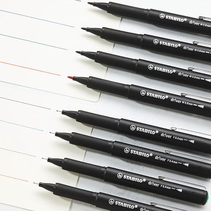 STABILO Driver Series Fineliner Pen Set – 32 Pens (Black, Blue, Red, Green)