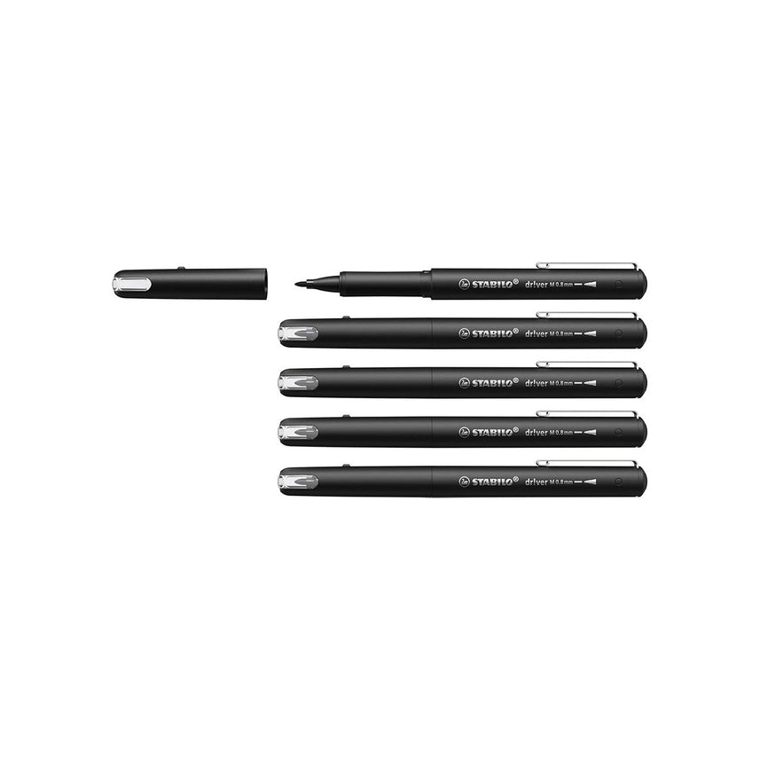 Stabilo | dr!ver Series | Premium Fineliner | Medium | Pack of 5 | Black
