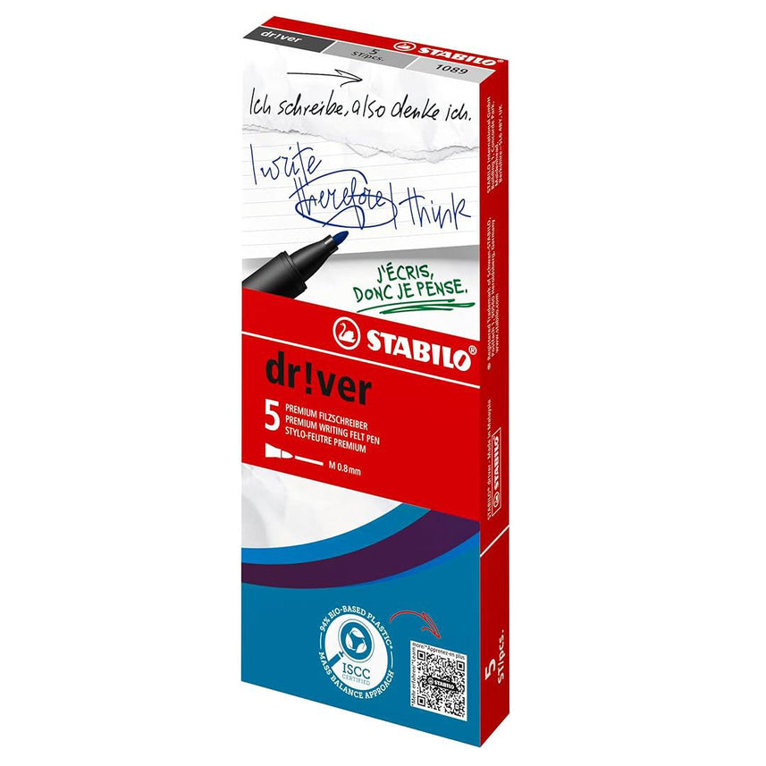 Stabilo dr!ver Premium Fineliner Blue – Medium Nib, Pack of 5