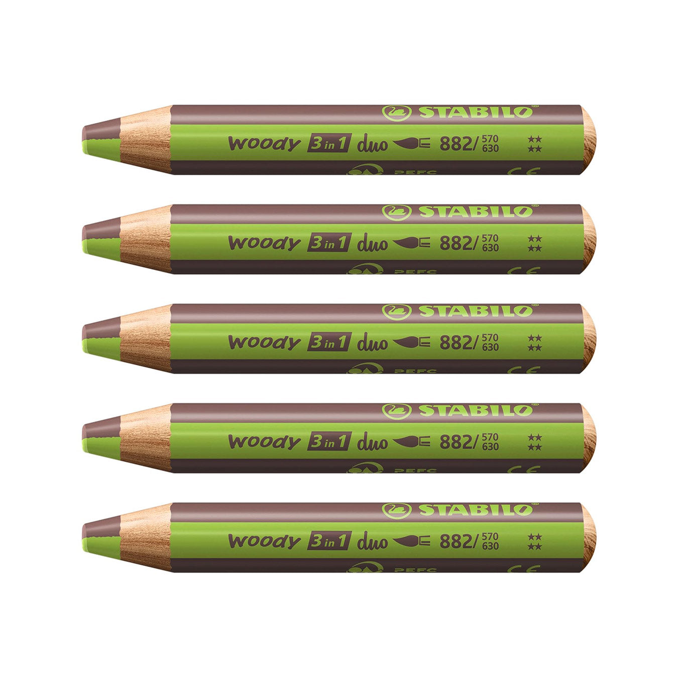 Stabilo | Multi-Talented Pencil | Woody 3 In 1 Duo | Light Green/Brown | Pack of 5