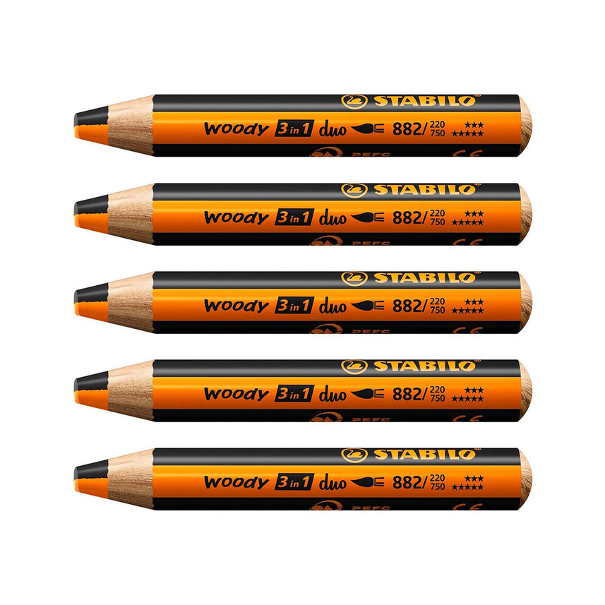 Stabilo | Multi-Talented Pencil | Woody 3 In 1 Duo | Orange/Black | Pack of 5