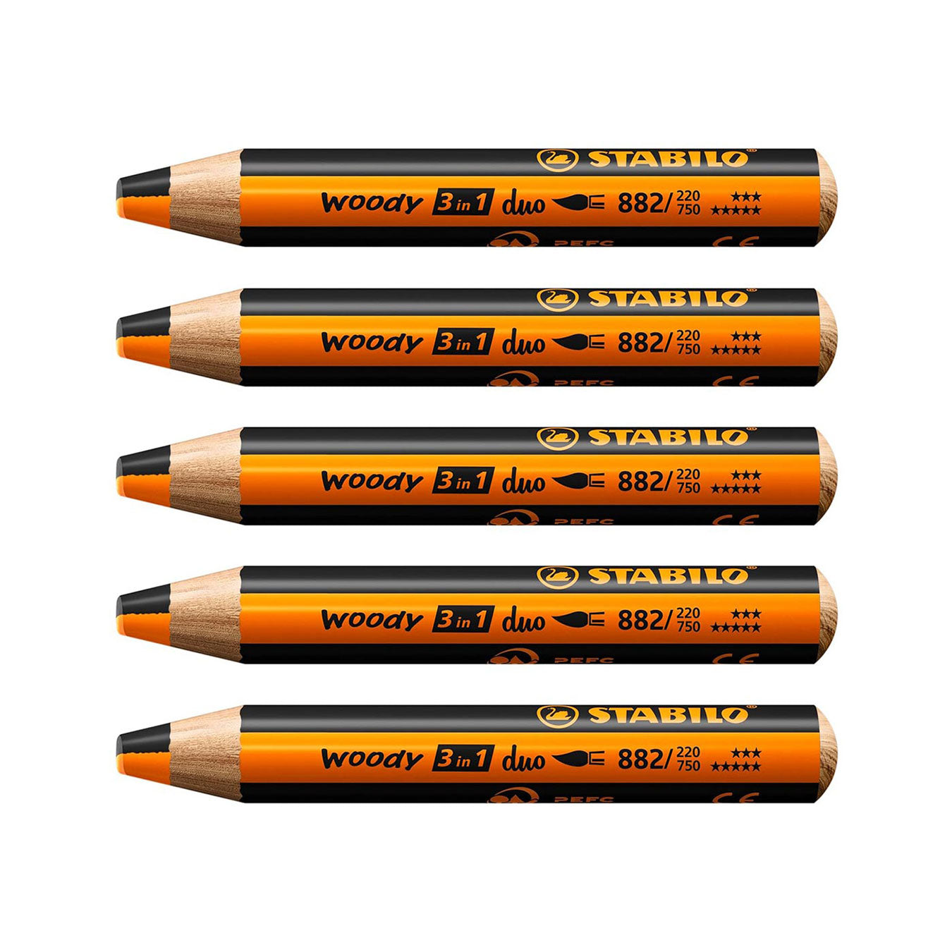 Stabilo | Multi-Talented Pencil | Woody 3 In 1 Duo | Orange/Black | Pack of 5