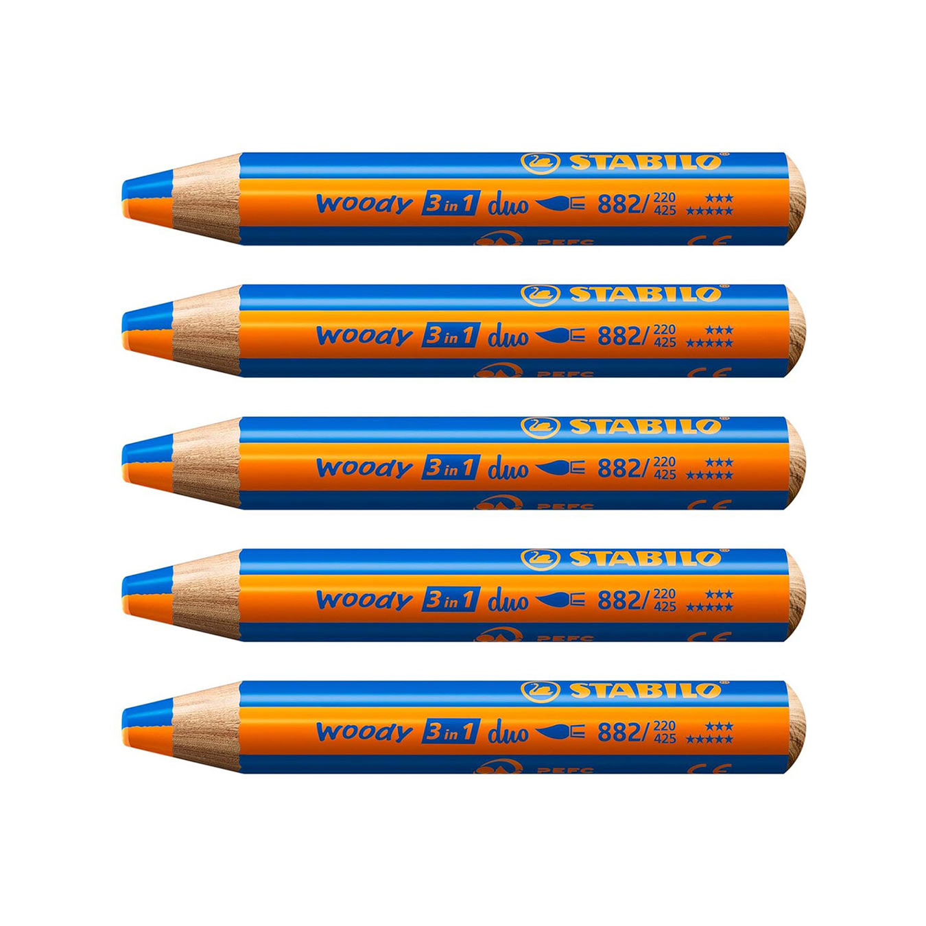 Stabilo | Multi-Talented Pencil | Woody 3 In 1 Duo | Orange/Blue | Pack of 5