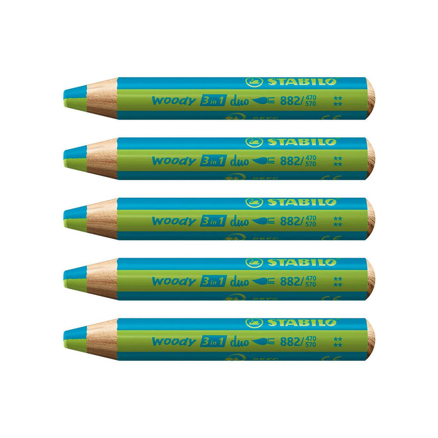 Stabilo | Multi-Talented Pencil | Woody 3 In 1 Duo | Turquoise/Light | Pack of 5
