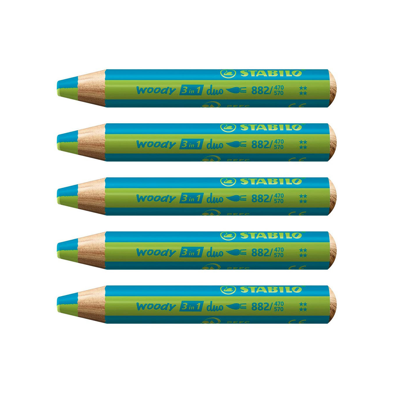 Stabilo | Multi-Talented Pencil | Woody 3 In 1 Duo | Turquoise/Light | Pack of 5
