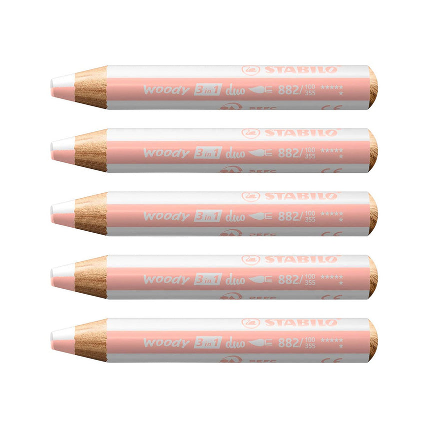 Stabilo | Multi-Talented Pencil | Woody 3 In 1 Duo | White/Apricot | Pack of 5