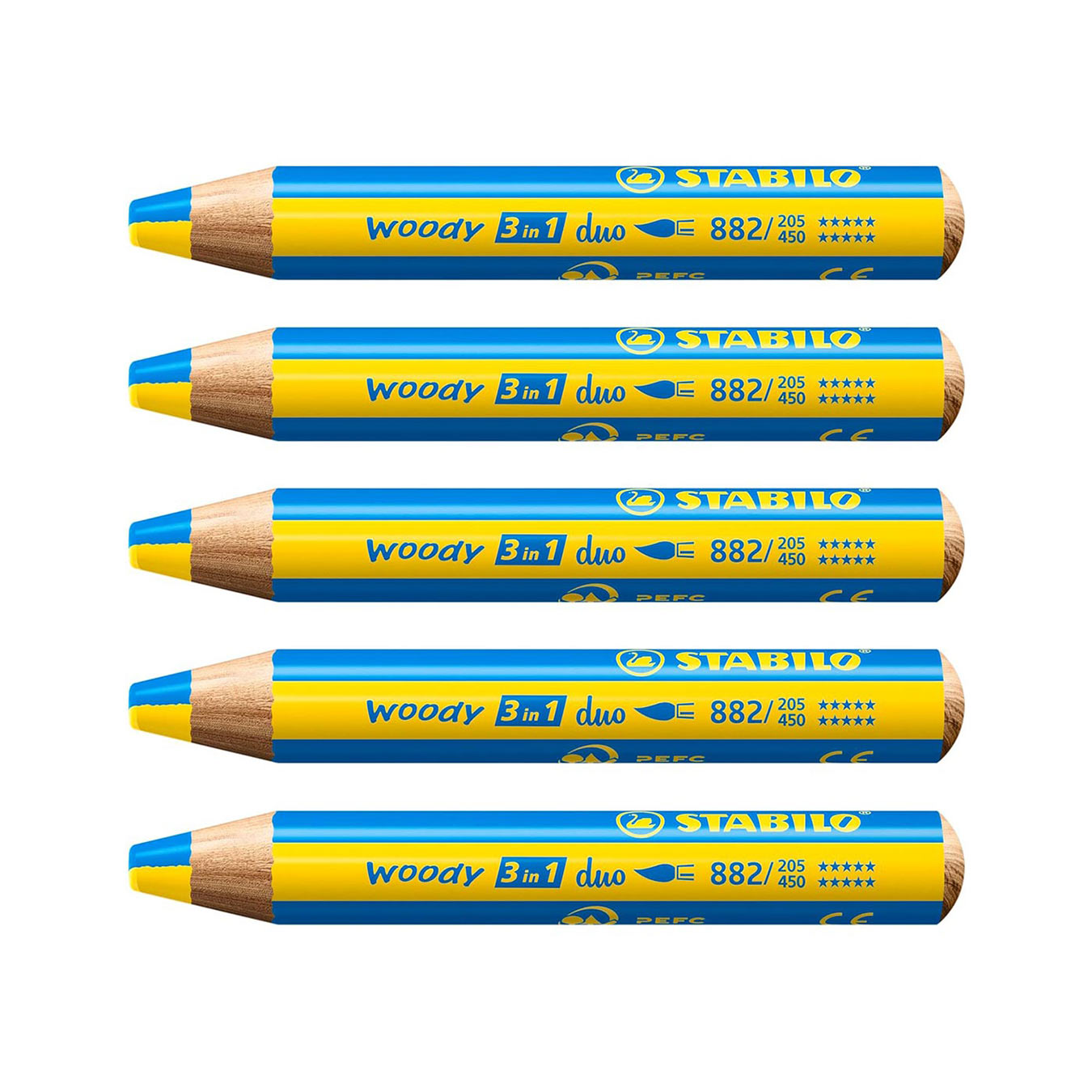 Stabilo | Multi-Talented Pencil | Woody 3 In 1 Duo | Yellow/Cyan | Pack of 5