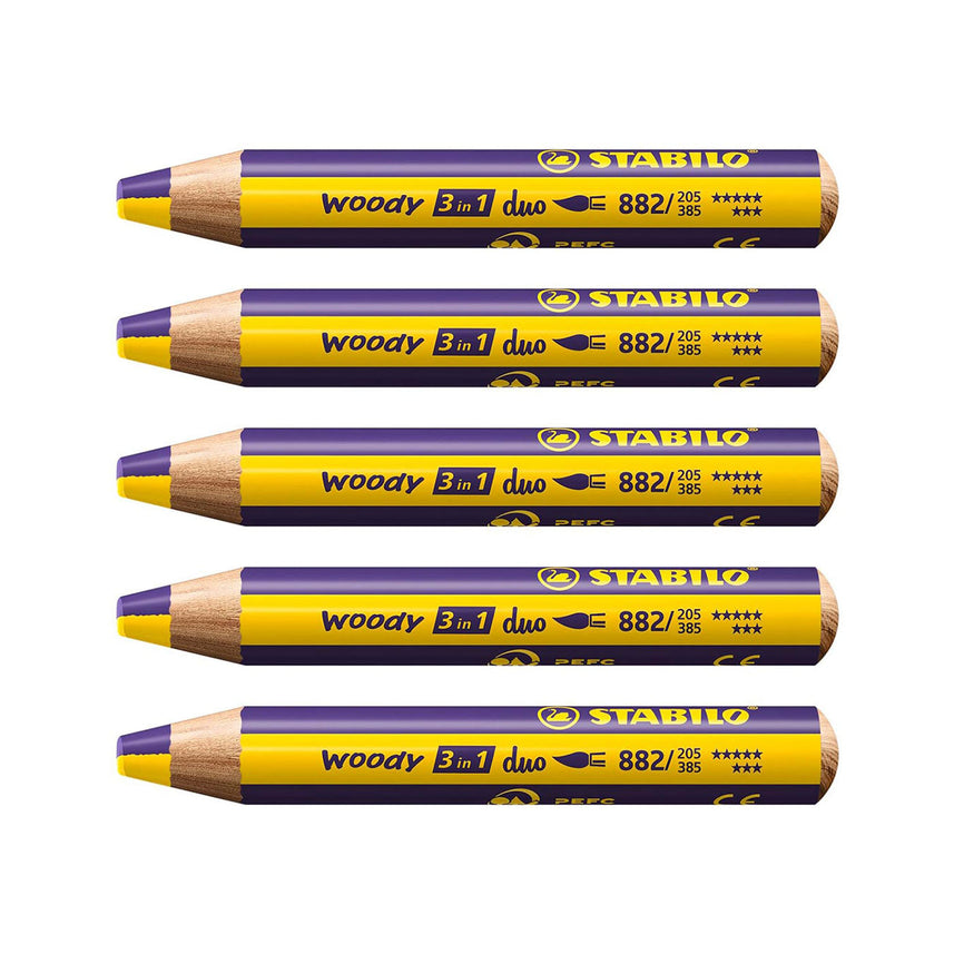 Stabilo | Multi-Talented Pencil | Woody 3 In 1 Duo | Yellow/Violet | Pack of 5