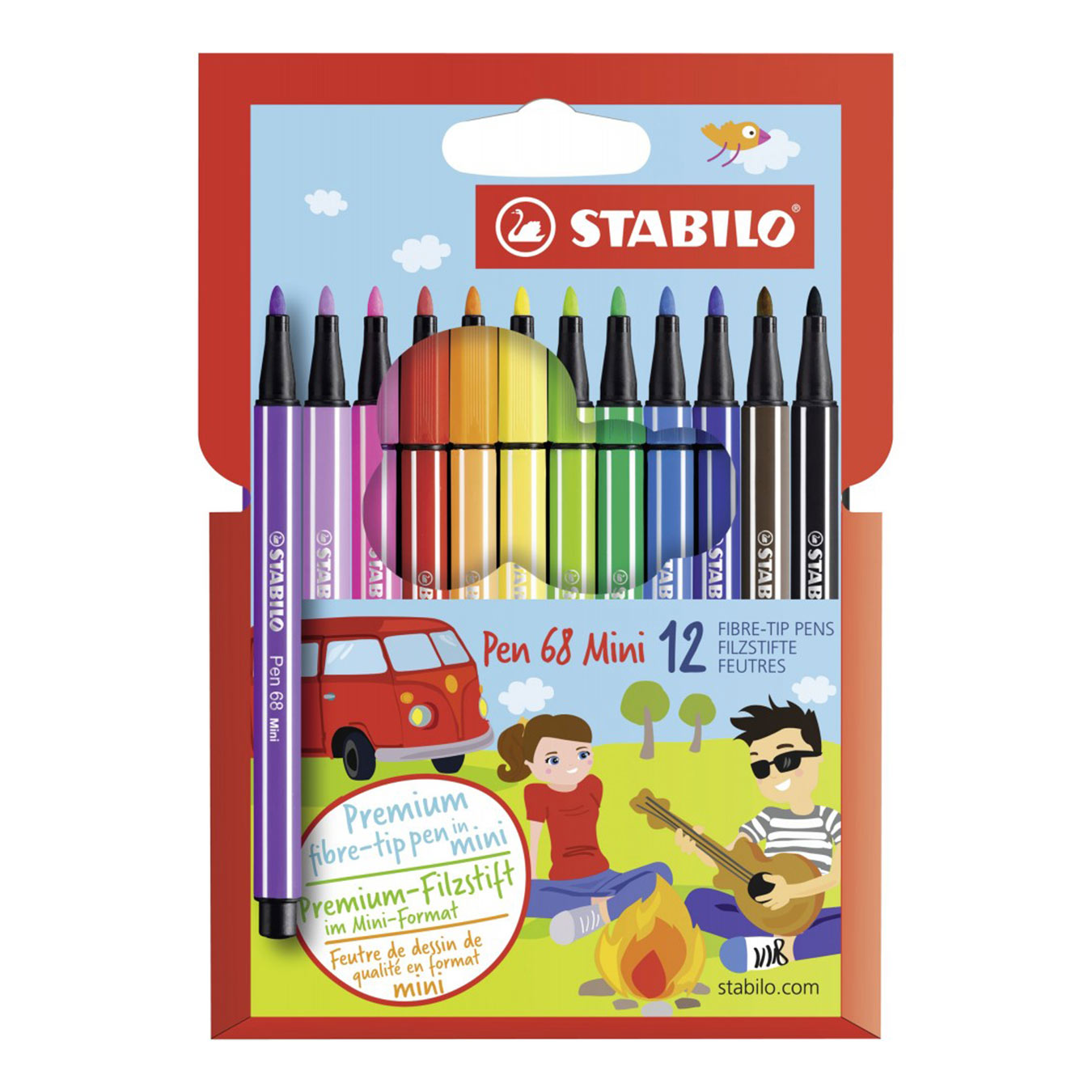 Stabilo | Pen 68 | Mini Sketch Pen | Cardboard | Pack of 12