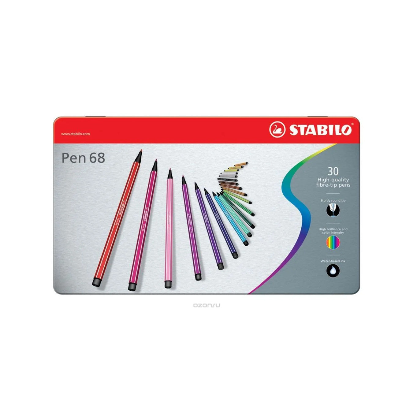 STABILO Pen 68 Fibre Tip Pen in Metal Box - Set of 30