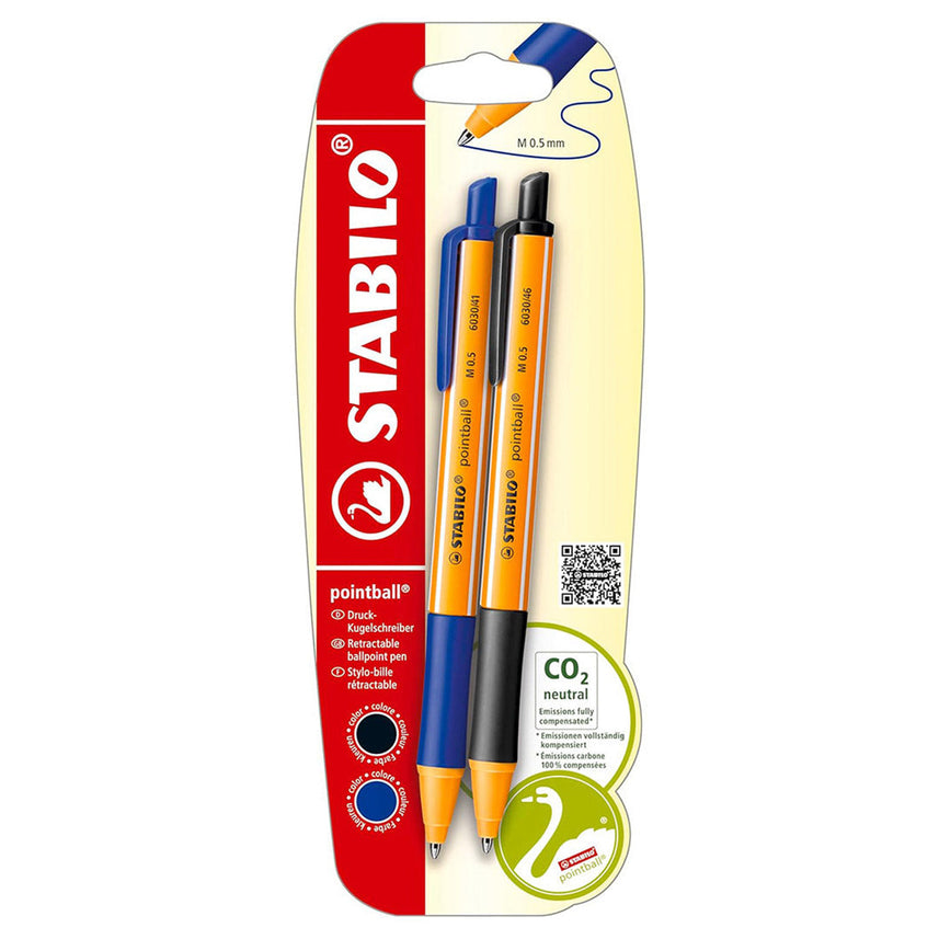 Stabilo | Pointball | Ballpoint Pen | Blue & Black | Pack Of 2