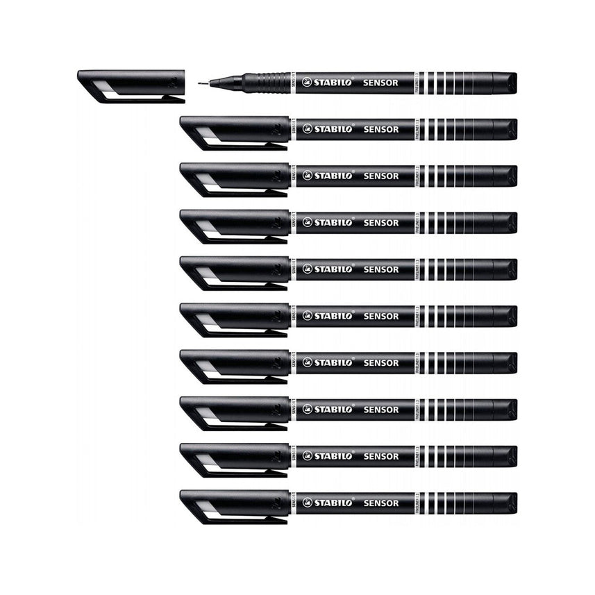 STABILO Sensor Medium Tip Black Fineliner Pen (Pack of 10)