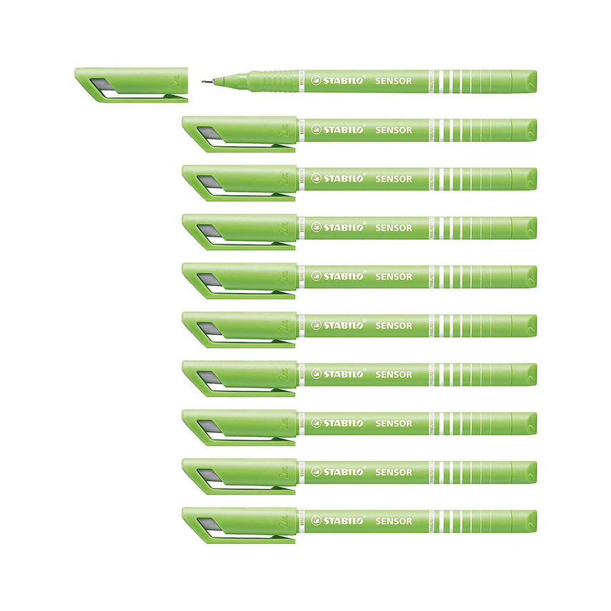 STABILO Sensor Fine Tip Fineliner Pen in Light Green (Set of 10)