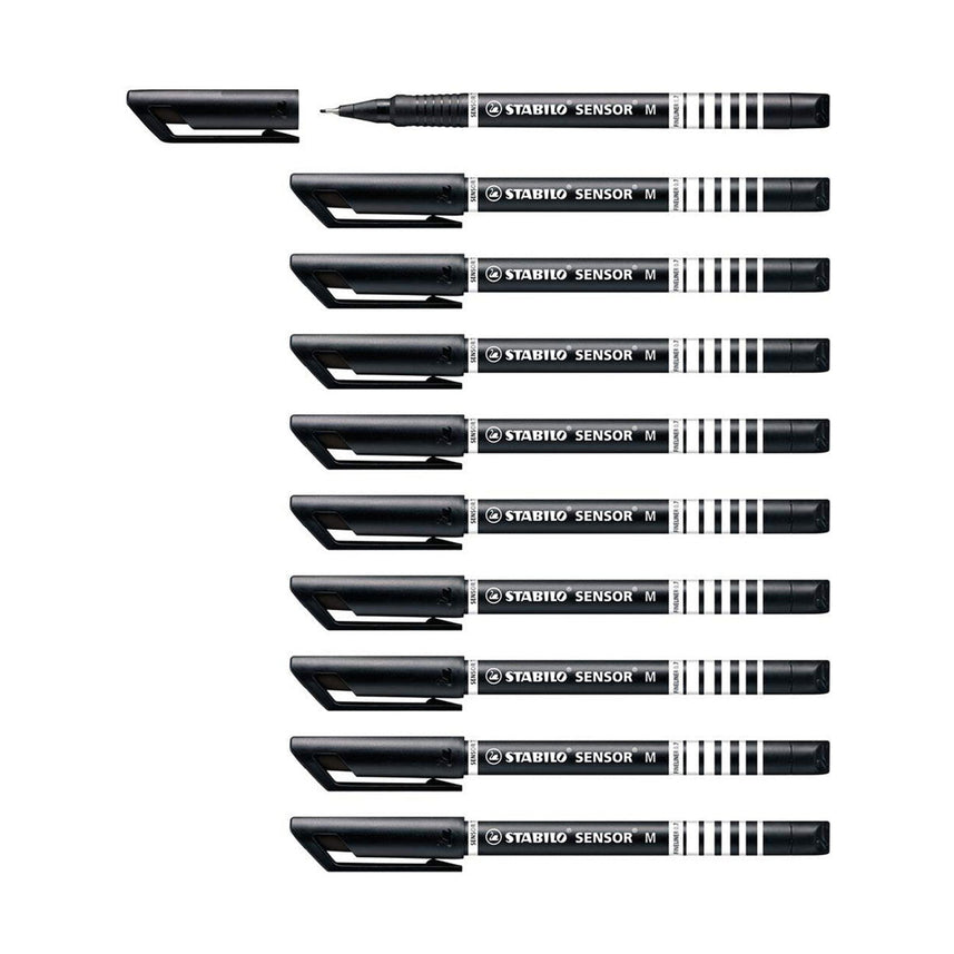 STABILO Sensor Medium Tip Fineliner Pen in Black (Set of 10)