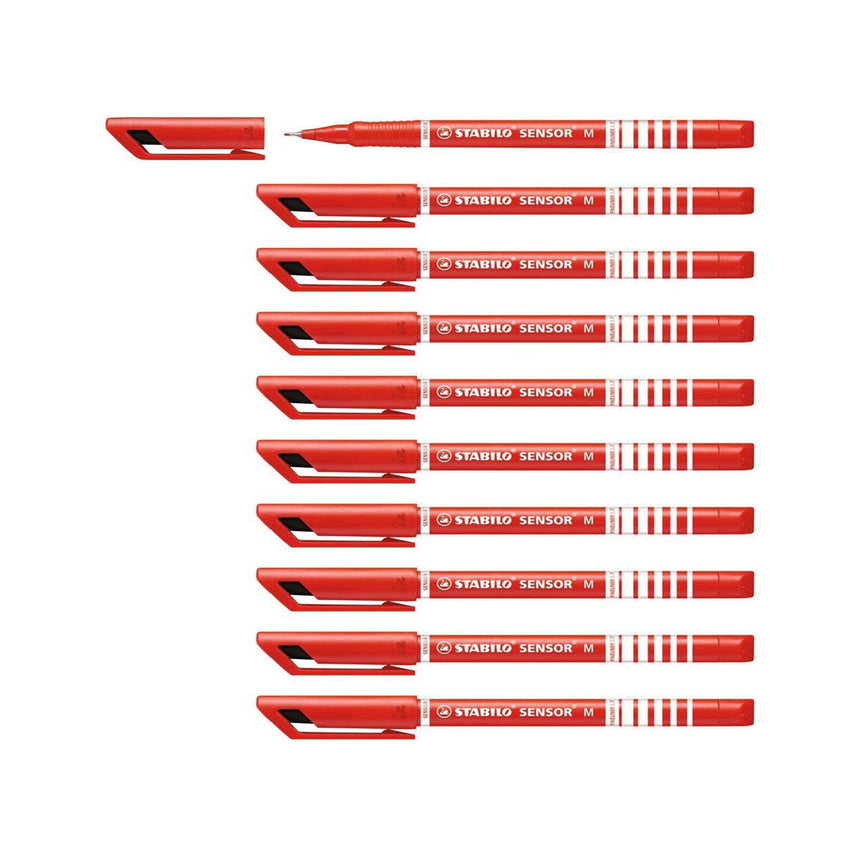 STABILO Sensor Medium Tip Red Fineliner Pen (Set of 10)