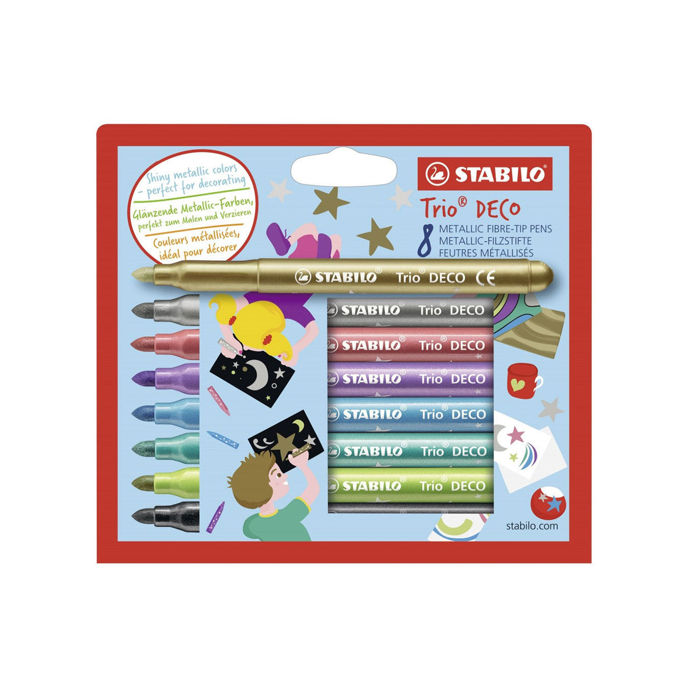 Stabilo | Trio Deco | Metallic | Felt Tip Pen | Pack Of 8