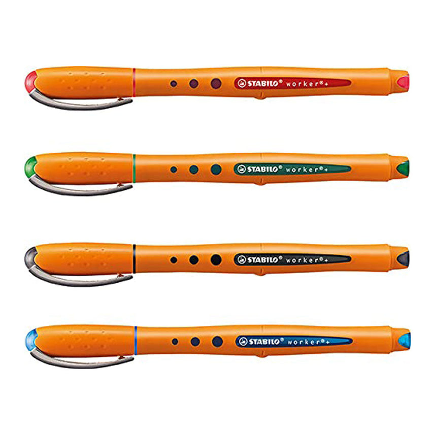 Stabilo | Worker+ | Roller Ball | Medium | Wallet of 4 | Assorted Colours