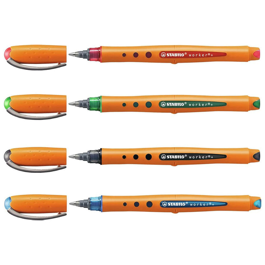 Stabilo | Worker+ | Roller Ball | Medium | Wallet of 4 | Assorted Colours